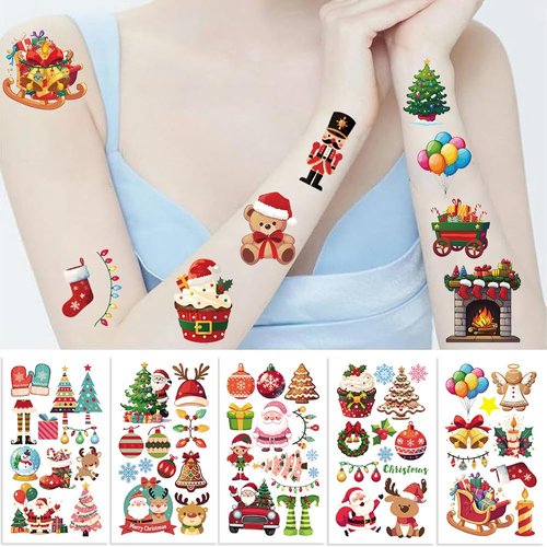Y 10 Sheet Christmas Temporary Tattoo Stickers Men Women Children Makeup Festival Carnival Party Fake Body Tattoos for Astronaut Merry Christmas Theme Face Tattoos Body Tattoos