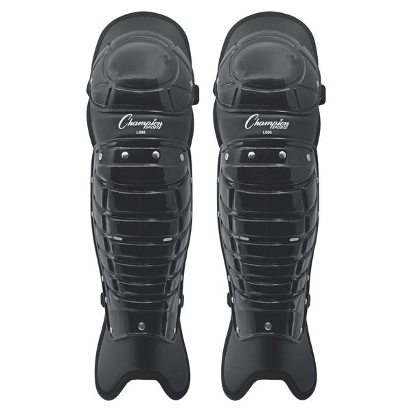 Champion Sports Umpire Leg Guards: Single Knee Umpire’s Shin Guard for Baseball & Softball - Pair of 16.5" Umpiring Shin Pads for Adults - Black