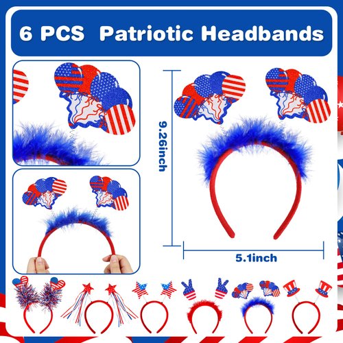 MGparty 12pcs 4th of July Headbands and Glasses for Kids Adults 4th of July Party Favors Supplies Patriotic Accessories Decorations