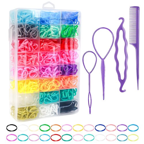 Elastic Rubber Bands for Hair, 24 Colors Baby Hair Ties, 2000PCS Small Colorful Hair Rubber Bands, Toddler Girl Hair Accessories, Topsy Tail Hair Tool for Kids (multicolor)