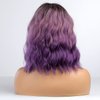BERON Ombre Purple Short Wigs Curly Bob Wig with Bangs Ombre Color Wavy Hair Wigs Women's Synthetic Wigs Daily Party Use