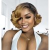 HANNE Short Curly Wigs for Black Women Side Part Ombre color Root Lace Part Short Wigs Curly Heat Resistant Loose Wave Black Women Wigs (Light Brown)