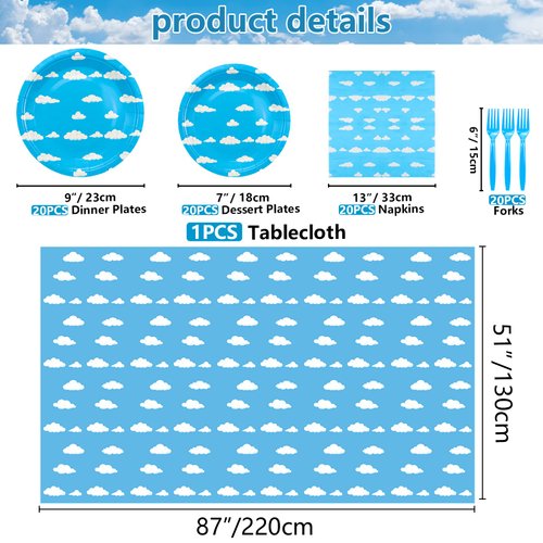 Story Party Supplies for 20 Guests, Disposable Tableware Set includes Paper Plates, Tablecloth, Napkins and Forks for Kids Birthday Party Story Themed Party Baby Shower Decorations