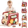 Wooden Activity Cube 8-in-1 Montessori Toys | Multifunctional Early Educational Learning Toys | Activity Cube for Baby Shape Sorter Xylophone Animal Travel Bus Toys Boy Girl Birthday Gift（Red Bus）