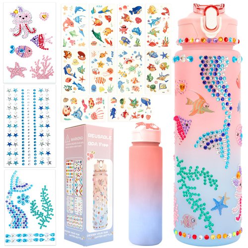 Decorate Your Own Water Bottle Kits for Girls 4-12, Gifts for Girls, Girls Water Bottle, Gem Stickers DIY Arts and Crafts Kits Supplies for Girls, Birthday Gifts for Girls, Christmas Stocking Stuffers