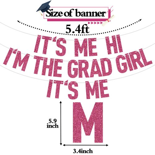 Rose Red Glitter It's Me Hi I'm the Grad Girl It's Me Banner, Class of 2024/Congrats 2024 Grad/Congratulation, 2024 Graduation Party Decorations Supplies for Girls