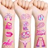 Qpout 144pcs Glitter Cowgirl Temporary Tattoos Decorations,Western Pink Disco Horse Rodeo Yeehaw Face Fake Tattoos Pink Cowgirl Temporary Tattoos Bachelorette Let's Go Girls Party Supplies