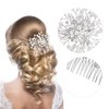 44Pcs Wedding Hair Combs for Brides Pearl Crystal Bridal Hair Accessories Side U Shaped Clips Silver Rhinestone Spiral Hair Pins for Women Bridesmaid Hair Down Headpiece