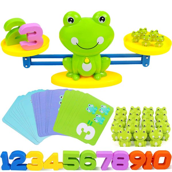 CozyBomB™ Homeschool Kindergarten Frog Scale Cards Balance Board Game - Preschool Math Learning Stem Montessori Toys Educational Gifts for Boy Girl Ages 3 4 5 6 Year Old Birthdays Christmas Holidays