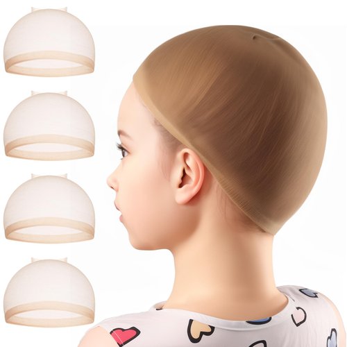 FANDAMEI Wig Cap, 4PCS HD Wig Cap for Kids, HD Caps for Wigs Light Brown, Nylon Wig Caps for Kids...