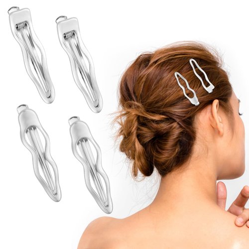 4pcs Wave Hair Clips, 2.44 Inch Silver Wavy Alligator Hair Clips Duckbill Hair Pins Cute Hair Barrettes for Women Girls Thick & Thin Hair Styling Hair Accessories (Silver)