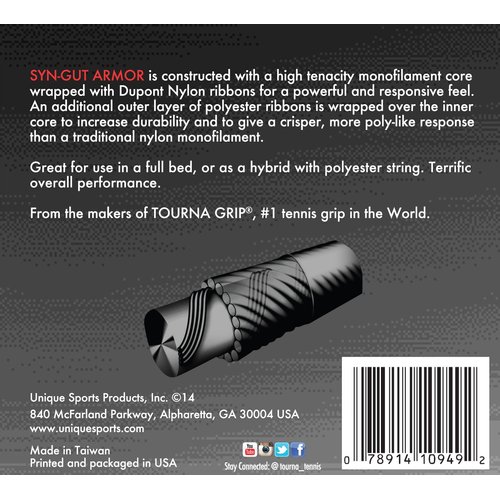 Tourna Synthetic Gut Armor Black Tennis String - 16g