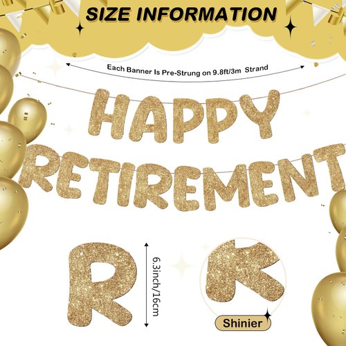 Fulmoon Pre Strung Happy Retirement Banner Glitter Retirement Sign Funny Official Retired Decor Party Decorations Supplies for Men Women Gifts (Champagne Gold)