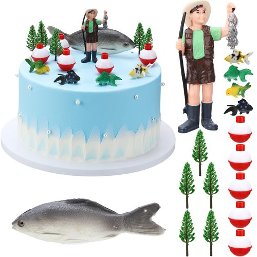 16 Pcs, Decoration Gone fishing cake Topper Fisherman Fishing Birthday Party Supplies for Man Kid...