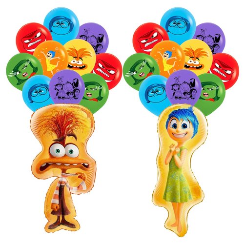 Inside Out Balloon Bouquet, 14 Pieces with Foil Characters and Latex Balloons for Inside Out Theme Birthday Party Decorations Supplies