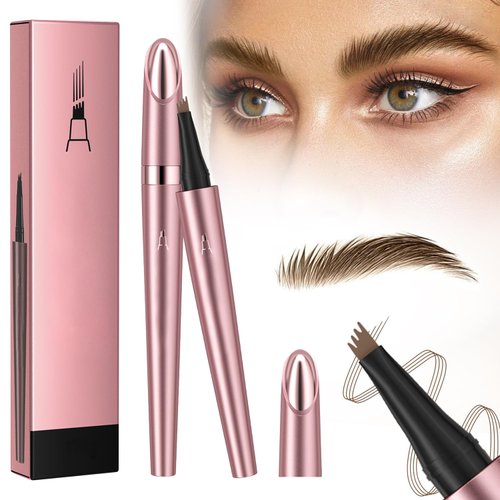 Eyebrow Tatto Pencil 4 Fork Tip,New Magic Eyebrow Pencil,3D Waterproof Microblading Eyebrow Pencil Contouring Pen,4-Tipped Precise Brow Pen,Natural Fine Stroke Eyebrow Pen (2PCS Light Brown)