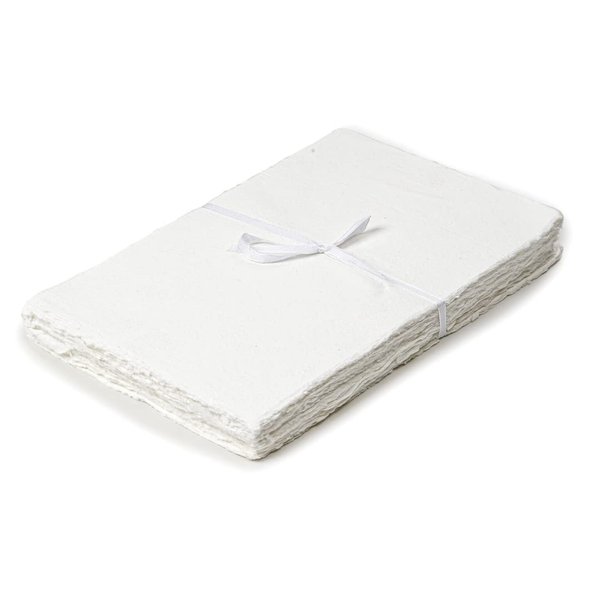 50 Sheets - Rough/Textured Watercolor Paper - 12.5 X 16.5 inches(150GSM) - Handmade/Deckle Edge Paper Made from Virgin Egyptian Cotton - Off-White by Leather Village