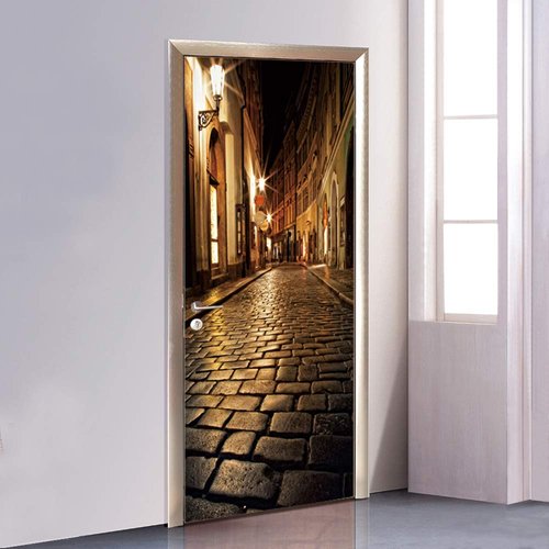 CUGBO Door Wallpaper Murals 3D Alley at Night Door Wallpaper Sticker Self Adhesive Vinyl Removable Art Door Decals for Home Decoration