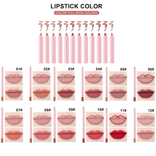 Dulele High Pigmented Matte Lip Liner Set, 12 Colors Creamy Velvet Lip Liner Pencil, Waterproof Non-marking Lipstick Pen Lip Makeup for Daily/Travel/Party/Work