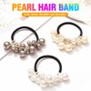 Fashey Pearl Hair Ties Beige Beaded Ponytail Holder 3 Pcs Pearls Hair Scrunchies Hair Accessories for Women (Beige)