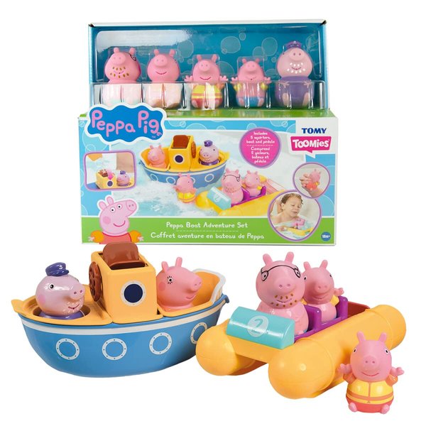 Toomies Peppa Pig Bath Toys - Peppa’s Boat Adventure Bath Toy Set - Includes 2 Boat Toys and 5 Peppa Pig Figures - Peppa Pig Toy Boats - Toddler Bath Toys for 18 Months and Up