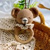 Ylsteed Wooden Baby Rattle Crochet Baby Rattle Stuffed Baby Doll Shaker Toy with Wooden Baby Crochet Bear Rattle Toy Natural Knitted Stuffed Animals for Babies Baby Shower Gift