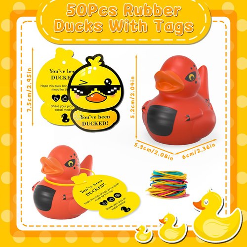 150Pcs Jeep Ducks with Tags for Ducking,50 Rubber Ducks+50 Tags+50 Straps,Toddler Baby Bath Toys Valentine's Day Classroom Exchange Party Favors Pool Activity Cruise Ducks