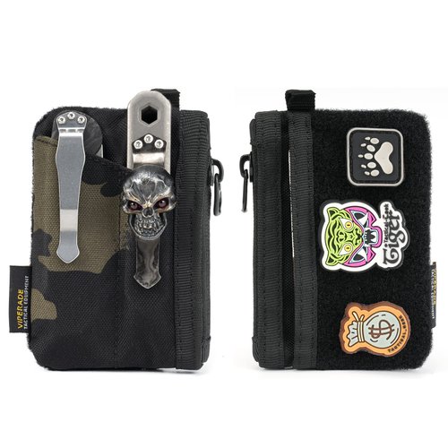 VIPERADE VE17 Small EDC Pouch, EDC Pocket Organizer with DIY Patch Area, Mini EDC Pouch with Zipper Pocket, Small Card Pocket, 2 Slots Pocket for EDC