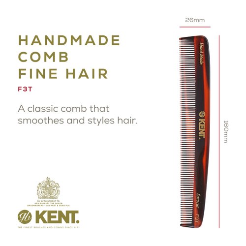 Kent F3T Fine Tooth Comb for Hair Care, Parting Comb Combs for Men and Combs for Women, Dandruff Hair Comb, Kent Mens Combs for Hair Fine Teeth Comb Hair Comb