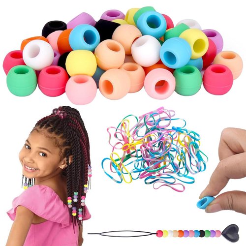 Silicone Hair Beads for Women Girls Braids, 50pcs Soft Colorful Pony beads Bulk for Kids Girls Women Hair Accessories for Braids(Small)