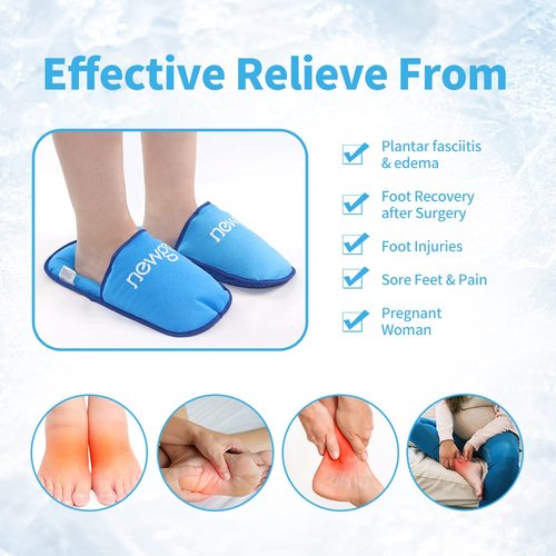 NEWGO Foot Ice Pack Slippers for Plantar Fasciitis, 2 Pack Gel Ice Packs for Foot Pain Relief, Hot Cold Therapy Gel Ice Slippers Cold Compress for Post Foot Surgery, Swollen Feet - Blue