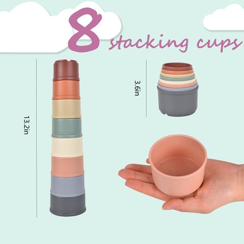 ChezMax Rabbits Toys, 8 Pcs Stacking Cups for Rabbits - Safe Multi-Colored Different Sizes Bunny Toys with Treat Ball - Nesting Toys for Small Animals - Small Animals Hiding Food and Playing Toys