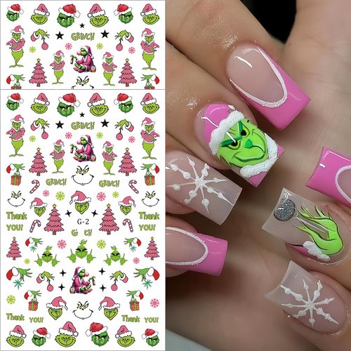 10 Sheets Christmas Cute Nail Stickers for Nail Art, Xmas Tree Snowflake Cute Cartoon Nail Decals Design Decoration 3D Self-Adhesive Christmas Nail Art Stickers for Women Winter Nail DIY Supplies