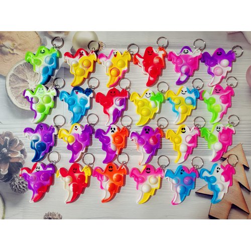 HOZKEAP 24 Packs Bulk Halloween ghost Fidget Bubble Mini Pop Keychain，Small Birthday Party Favors Supplies and Student Prizes