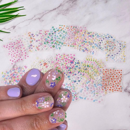 30sheet Flower Nail Art Stickers Colorful Flower Nail Stickers 3D Adhesive Flower Nail Decals Cute Flower Heart Nail Art Designs Flower Nail Supplies for Women Nail Art Decorations