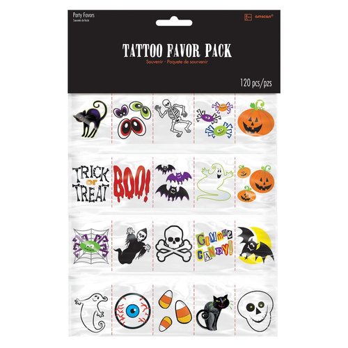 Amscan Halloween Icons Tattoos Party Supplies | (120 Assorted Pieces) | Great as Trick-or-Treat Giveaways and Horror House Decoration