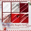modelones Red Gel Nail Polish Set 6 Colors, White Glitter Sparkle Bright Burgundy Dark Rose Champagne Silver Candy Cane Nail Gel Kit Soak Off Christmas Nail Art Gel Design Mani Salon DIY Gift Women