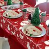QUERICKY Christmas Tablecloths for Rectangle Table, 87x51'' Santa Claus Snowman Reindeer Snowflake Xmas Plastic Disposable Table Cover for Christmas Party Winter Events Decorations, Red, 12 Pack