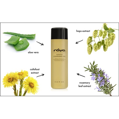 Raya Gentle Facial Cleansing Gel 8 oz (104) | Softening and Moisturizing Botanical Cleanser for Dry and Sensitive Skin| Helps Hydrate Smooth Complexion