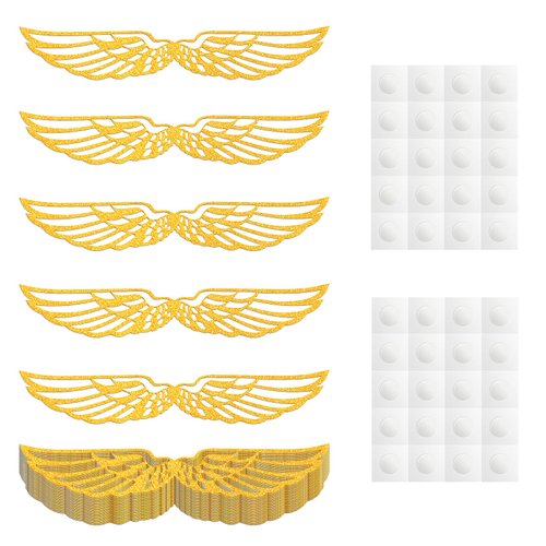 SAVITA 50pcs 4.72 inch Snitch Wings with 50pcs Glue Circles, Glitter Wizard Party Chocolate Decor...