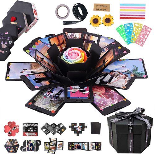 RECUTMS Explosion Box DIY Scrapbooking Set Handmade Photo Album,Gift Box with 6 Faces for Christmas Gift Wedding Memory Book (6 Sides)