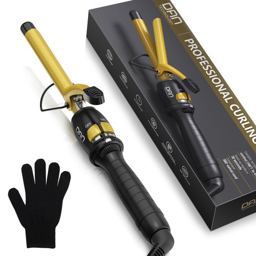 DAN Technology 5/8 Inch Hair Curling Iron 16mm Ceramic Tourmaline Curling Wand for All Hair Types Dual Voltage Hair Curler Fast Heat up Curling Tool for Salon, Hairdressing Beauty School, Gold Black