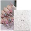 White Flower Nail Art Stickers Decals 5D Embossed Floral Petal with Pearls Rhinestone Nail Design Stickers White Magnolia Flowers Nail Decals Self Adhesive Camellia Flower Stickers for Nail Art 6Pcs