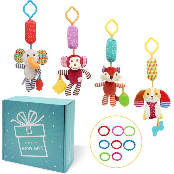 BLOOBLOOMAX Baby Car Seat Toys, Infant Soft Plush Rattle, Cute Animal Doll,Early Development Hanging Stroller Toys for Newborn Boys Girls Gifts (12 PCS)