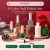 AZUREBEAUTY Nail Polish Set, 4 Colors Christmas Glitter Red Green Gold Silver Quick Dry Natural Vegan Nail Lacquer Strengthening Treatment Kit with Top Coat DIY Salon at Home