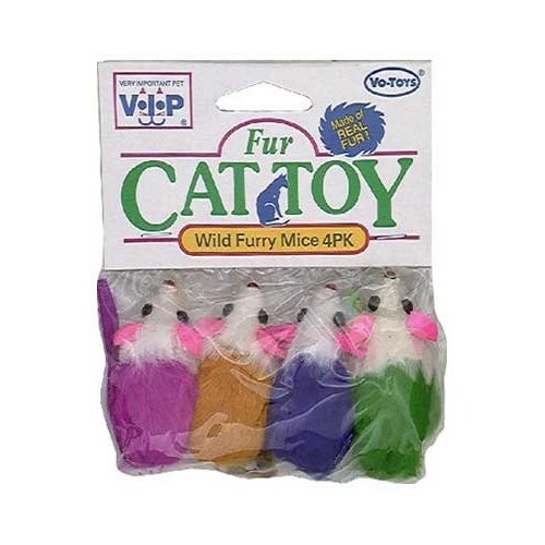 Vo-Toy Multi-Color Shorthaired Mice Cat Toy 2 Inch 4 Count