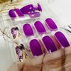 Purple Press on Nails Medium,Coffin Purple Gradient Butterfly Design False Nails,Reusable Fake Nails,Full Cover Stick on Nails,Square Acrylic Glue on Nails for Women,Artificial Nails Supplies 24Pcs
