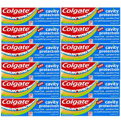 Colgate Kids Cavity Protection Fluoride Toothpaste, Bubble Fruit Flavor, Travel Size 0.85 oz (24g) - Pack of 12