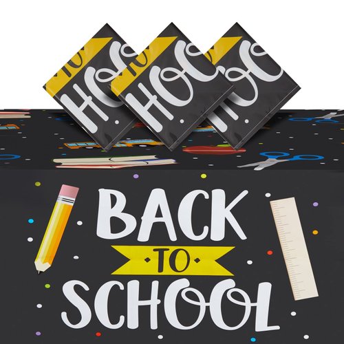 BLUE PANDA 3 Pack Disposable Plastic Tablecloths for Classroom Party Supplies, Back to School Table Decorations (54 x 108 in)