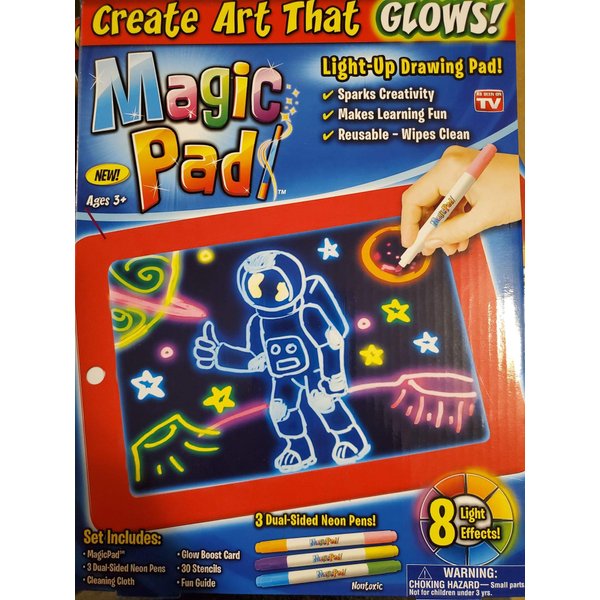 Ontel Bonus Magic Pad Deluxe Light Up LED Drawing Tablet with Extras - Includes 4 Dual Side Markets, Dry Eraser, Glow Boost Card, Fun Guide, 42 Stencils, and Carrying Case